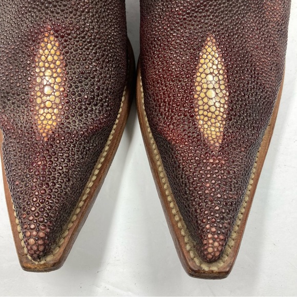 El General 1901 Cowboy Boots Leather Men's 8 Burgundy Textured Western Mexico - Picture 4 of 16